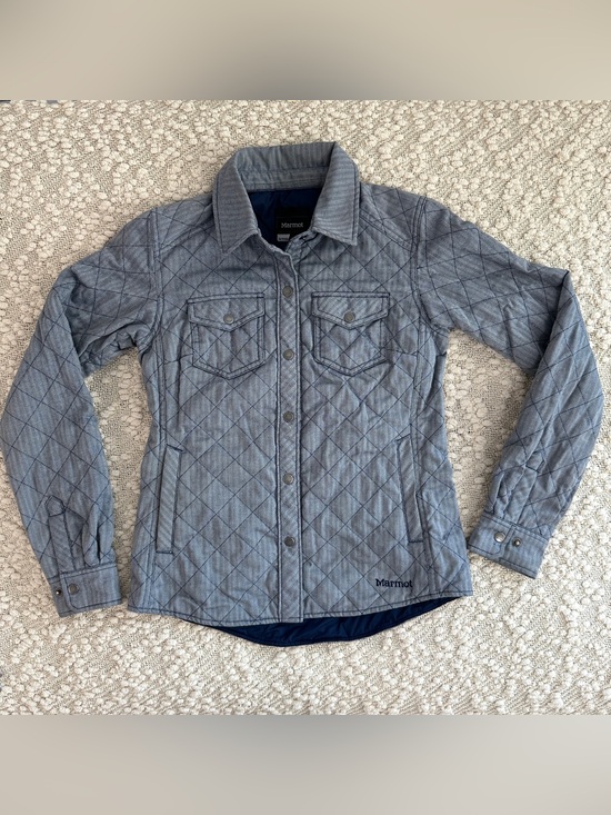 Marmot Jackets & Blazers - Marmot Riley Insulated Quilted Shirt Jacket XS Blue Herringbone Shacket Snap